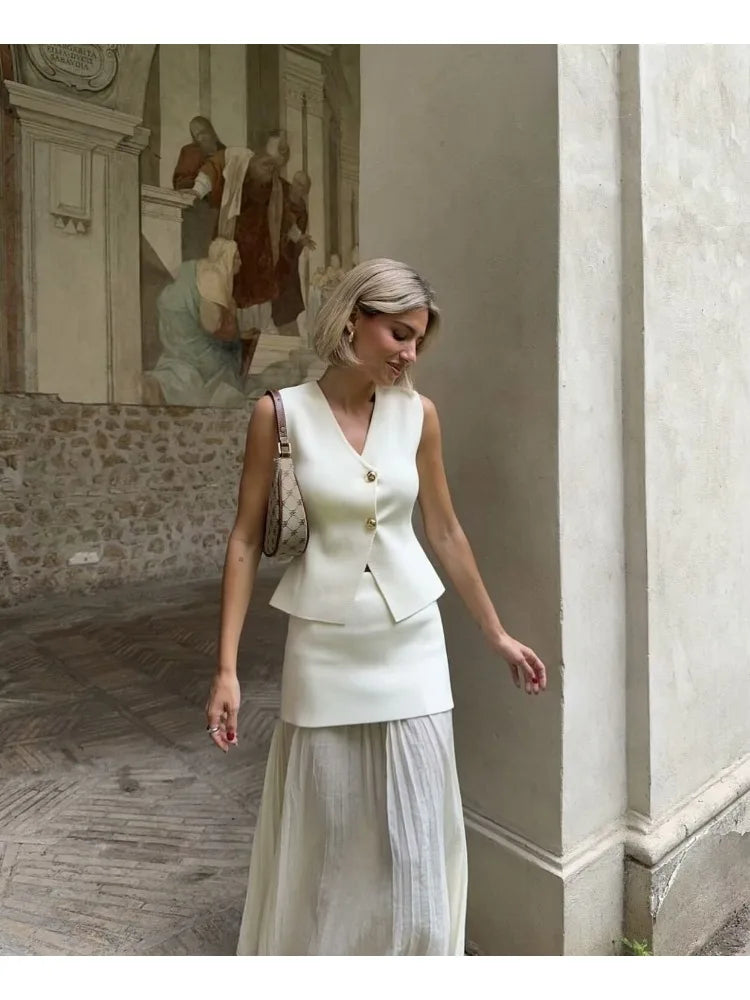 2-teiliges Strickset – Ärmelloses Top & knöchellanger Rock