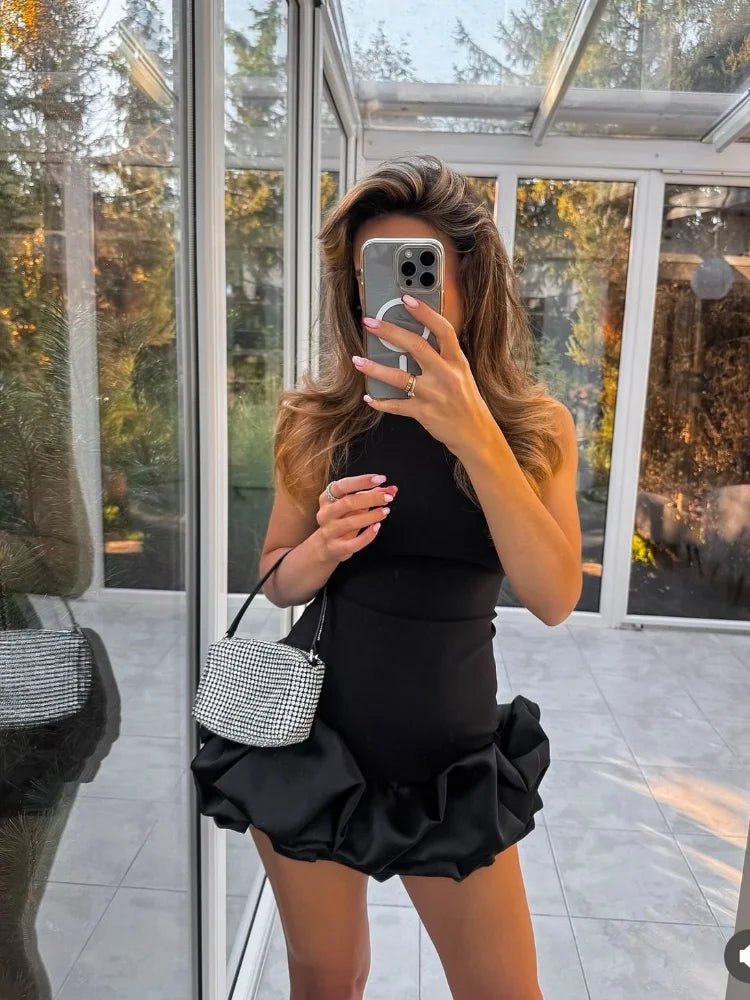 Ärmelloses Minikleid mit Rüschen & Falten-Design